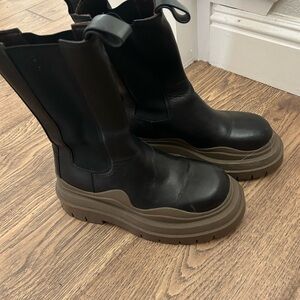 Bottega Veneta Black Ankle Boots with Brown Soles